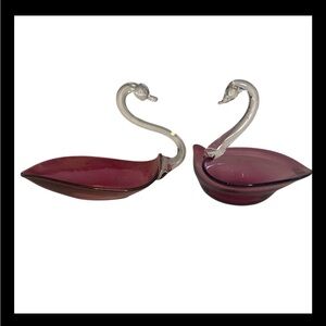 Pink Swans Set of 2 Vintage Candy Dishes